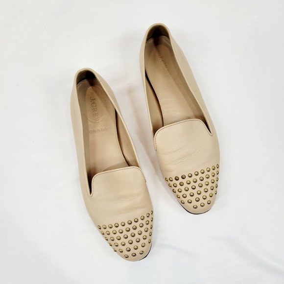 J. Crew Beige Darby Studded Cap Toe Loafers - Picture 1 of 7